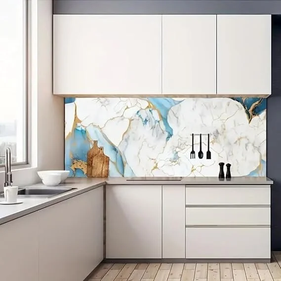 Wall Love Marble Oilproof Waterproof Self-Adhesive Sheet Stickers | 60x200cm Countertop Cabinet Furniture Wallpaper | New Golden Line Sky Design | Easy Peel and Stick Application image 3