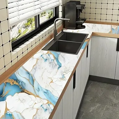 Wall Love Marble Oilproof Waterproof Self-Adhesive Sheet Stickers | 60x200cm Countertop Cabinet Furniture Wallpaper | New Golden Line Sky Design | Easy Peel and Stick Application thumbnail 3
