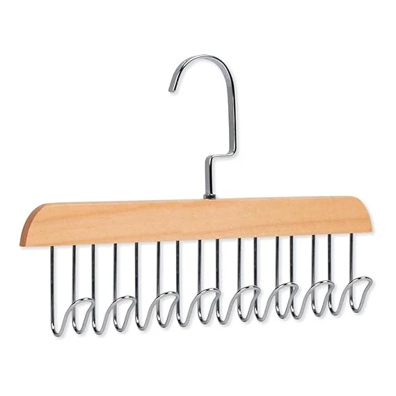 Wooden Closet Hanger with 8 Adjustable Hooks | U-Shaped Space-Saving Organizer for Ties, Belts, Scarves & Lingerie | Multi-Purpose Wardrobe Rack (1 Pc) image 1