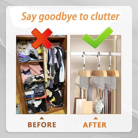 Wooden Closet Hanger with 8 Adjustable Hooks | U-Shaped Space-Saving Organizer for Ties, Belts, Scarves & Lingerie | Multi-Purpose Wardrobe Rack (1 Pc) image 4