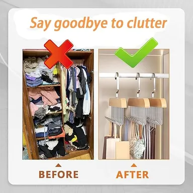 Wooden Closet Hanger with 8 Adjustable Hooks | U-Shaped Space-Saving Organizer for Ties, Belts, Scarves & Lingerie | Multi-Purpose Wardrobe Rack (1 Pc) thumbnail 3