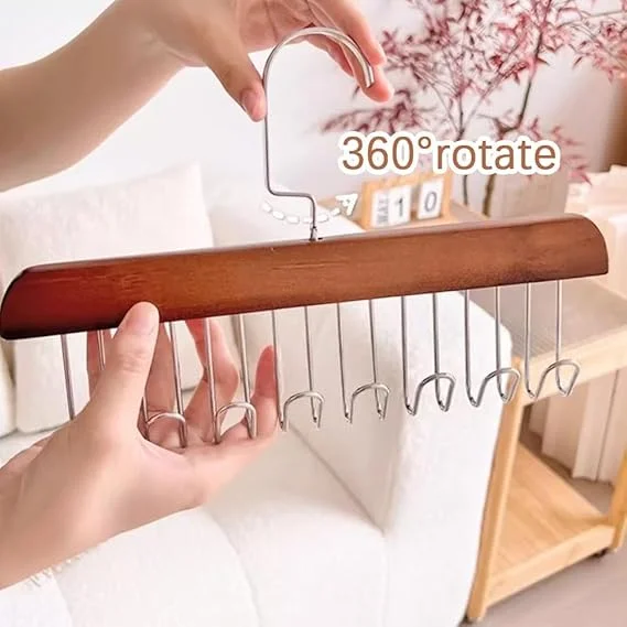 Wooden Closet Hanger with 8 Adjustable Hooks | U-Shaped Space-Saving Organizer for Ties, Belts, Scarves & Lingerie | Multi-Purpose Wardrobe Rack (1 Pc) image 5