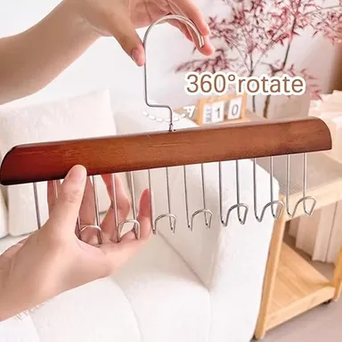 Wooden Closet Hanger with 8 Adjustable Hooks | U-Shaped Space-Saving Organizer for Ties, Belts, Scarves & Lingerie | Multi-Purpose Wardrobe Rack (1 Pc) thumbnail 4