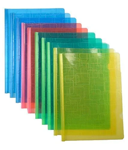 Multicolour Plastic File Folder, Document Sliding Bar Report Covers for A4 Size Paper, Organizer Binder for 50-70 GSM Papers, Pack of 10 Files image 1