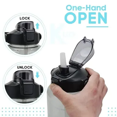 Motivational Water Bottle with Straw & Time Marker | Leakproof BPA-Free Fitness Bottle 2L | Black thumbnail 5