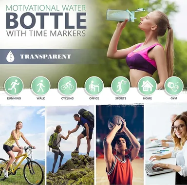 Motivational Water Bottle with Straw & Time Marker | Leakproof BPA-Free Fitness Bottle 2L | Black thumbnail 6
