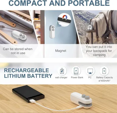 Mini Bag Sealer and Cutter | Portable Heat Sealing Machine | Rechargeable Food Storage Sealer USB Charging | Kitchen & Travel Snack Sealer thumbnail 3