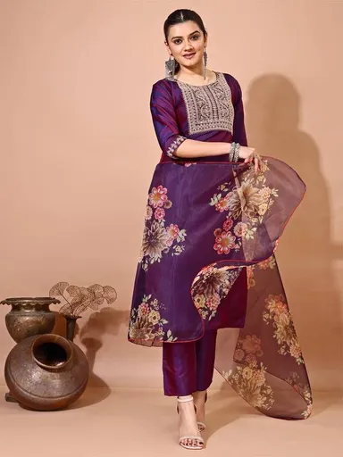 Nyari Wear Women Kurti Pant Dupatta Set, Designer Cotton Ethnic Party Wear, Daily & Festive Use | Affordable Stylish Set | Size L thumbnail 0