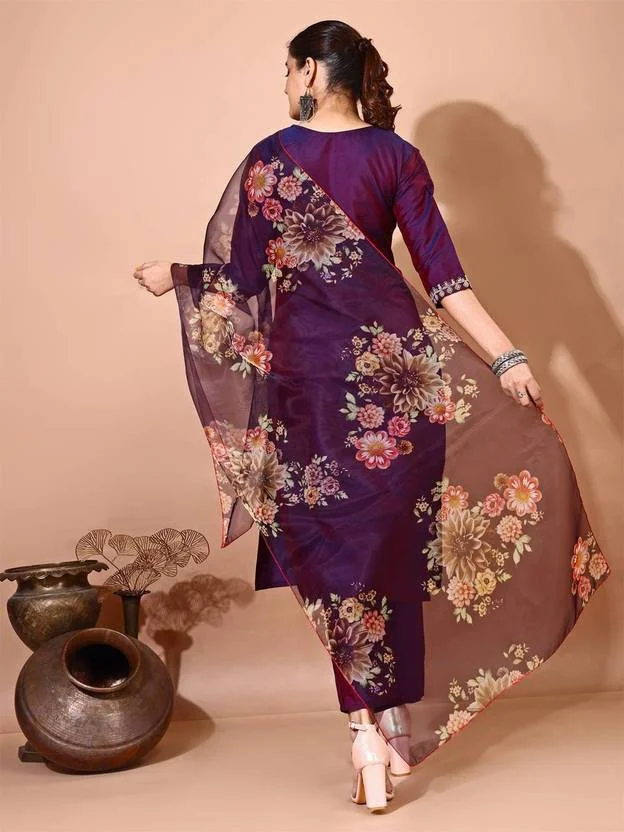 Nyari Wear Women Kurti Pant Dupatta Set, Designer Cotton Ethnic Party Wear, Daily & Festive Use | Affordable Stylish Set | Size L image 2