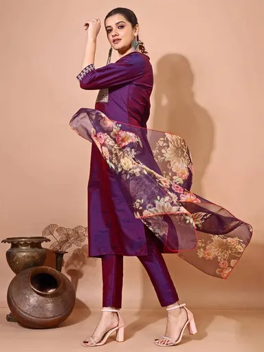 Nyari Wear Women Kurti Pant Dupatta Set, Designer Cotton Ethnic Party Wear, Daily & Festive Use | Affordable Stylish Set | Size L thumbnail 2