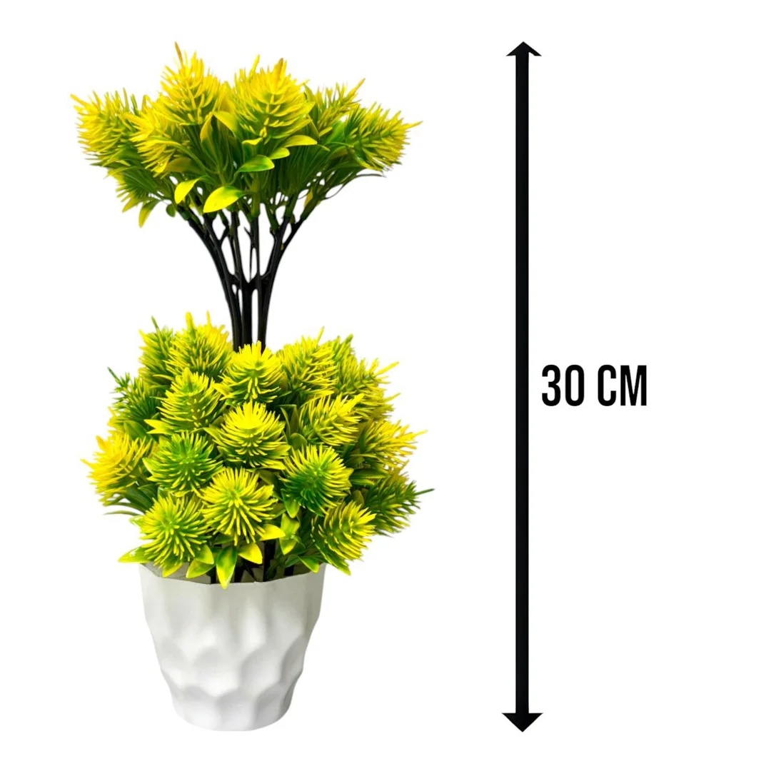 Artificial Plant Decorative Indoor Plant | Green Yellow Leaves | White Pot | Table Décor for Home & Office image 2
