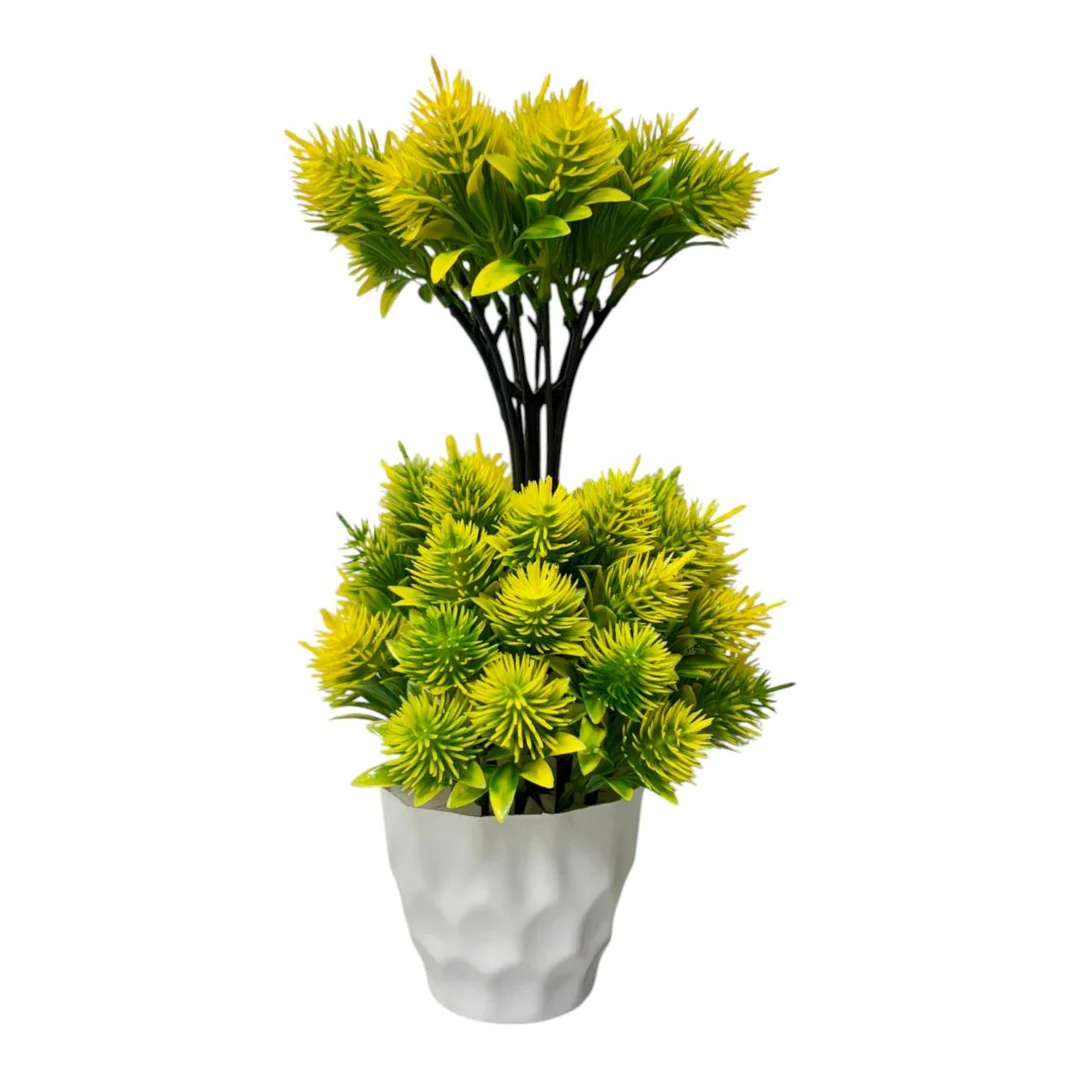 Artificial Plant Decorative Indoor Plant | Green Yellow Leaves | White Pot | Table Décor for Home & Office image 1