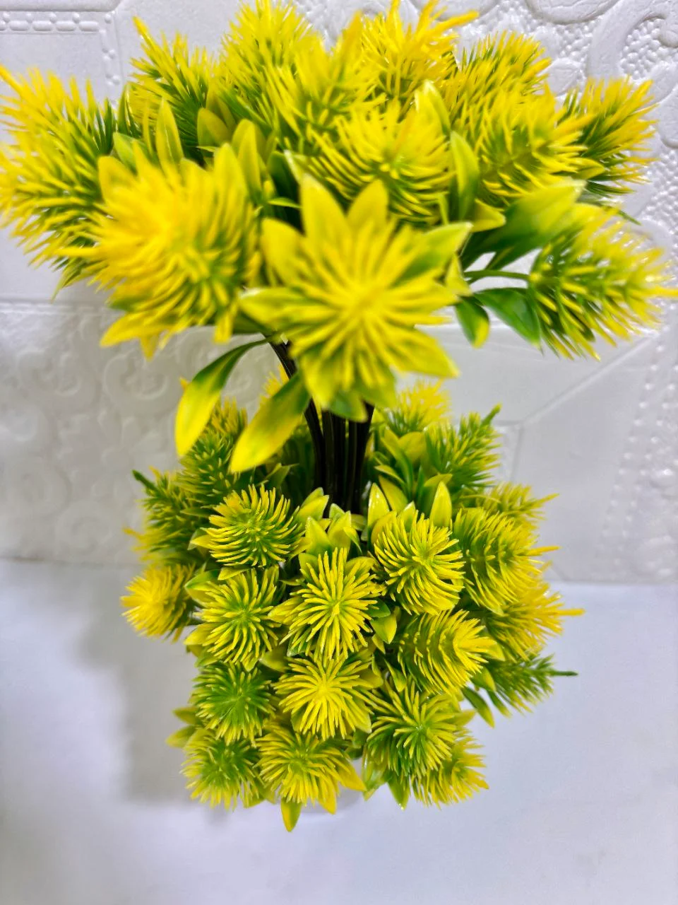 Artificial Plant Decorative Indoor Plant | Green Yellow Leaves | White Pot | Table Décor for Home & Office image 3