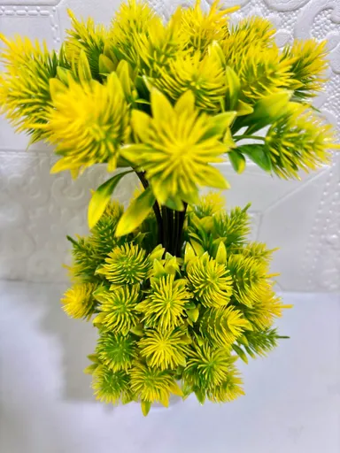 Artificial Plant Decorative Indoor Plant | Green Yellow Leaves | White Pot | Table Décor for Home & Office thumbnail 2