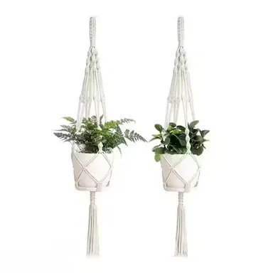  Macrame Plant Hanger Set of 2| Cotton Rope Off‑White | Boho Wall Decor & Indoor Outdoor Balcony Use 