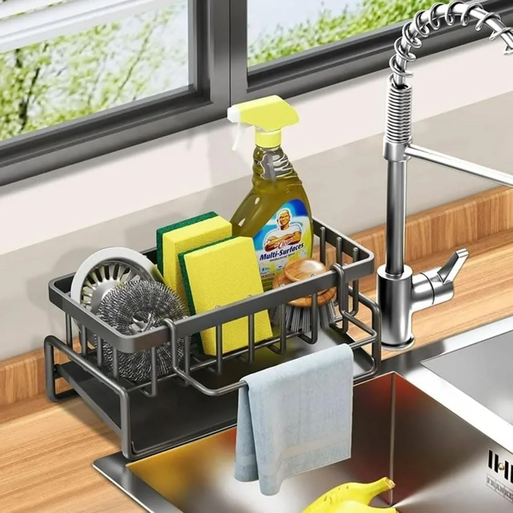 Vrutwa Stainless Steel Sink Organizer Rack | Durable Metal Countertop Caddy for Sponges| Brushes & Soap with Fast Draining Design image 1