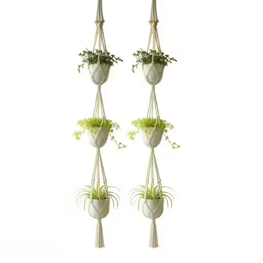 Macrame Hanging Planters | Handmade 3-Tier Cotton Rope Pot Hangers | Indoor & Balcony Plant Holders image 1