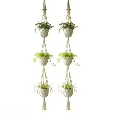  Macrame Hanging Planters | Handmade 3-Tier Cotton Rope Pot Hangers | Indoor & Balcony Plant Holders thumbnail 0