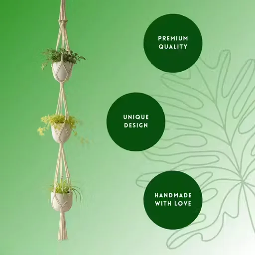 Macrame Hanging Planters | Handmade 3-Tier Cotton Rope Pot Hangers | Indoor & Balcony Plant Holders image 2