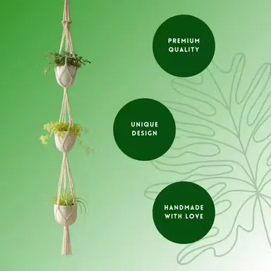  Macrame Hanging Planters | Handmade 3-Tier Cotton Rope Pot Hangers | Indoor & Balcony Plant Holders thumbnail 1