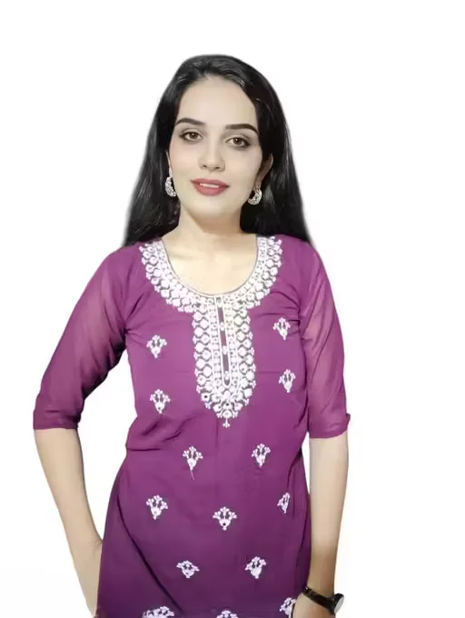 Chikankari Elegance | Women’s XL Short Kurti | Trendy Embroidered Georgette Kurta for Casual and Festive Styles image 2