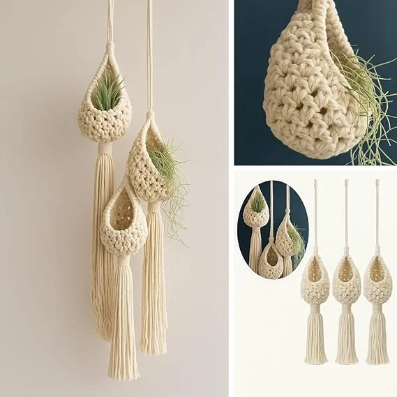 Handmade Boho Macrame Hanging Pocket | Cotton Wall Organizer for Plants, Toys & Decor | Natural Beige, Lightweight & Durable image 3