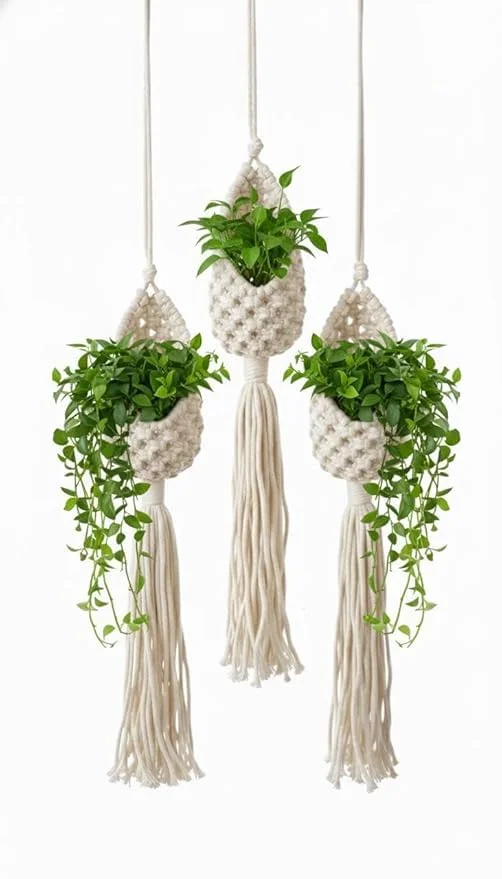 Handmade Boho Macrame Hanging Pocket | Cotton Wall Organizer for Plants, Toys & Decor | Natural Beige, Lightweight & Durable image 1