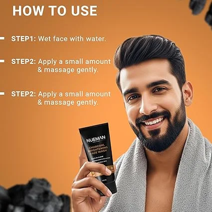 NUEMAN Charcoal Brightening Face Wash | 2‑Pack 200 ml | Salicylic Acid & Niacinamide | Neem Aloe Oil Control for Men Oily Acne‑Prone Skin image 5