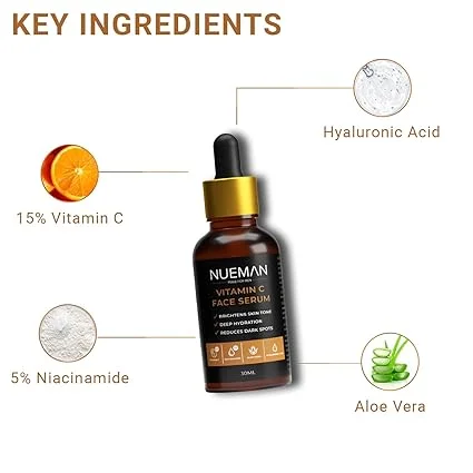 NUEMAN Vitamin C Face Serum 90 ml| For Men | 15% Vitamin C Niacinamide Hyaluronic Acid & Licoricey | Brightens Skin Fades Dark Spots Fragrance-Free| Dermatologically Tested image 4