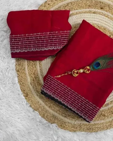 Red Chiffon Saree | Embellished Designer Party Wear Saree | Bridal Red Saree  thumbnail 0