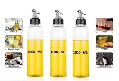Plastic Oil Dispenser Pack of 3 | 1000ml Clear BPA Free Leak Proof Bottle
