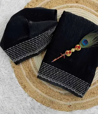 Black Chiffon Saree | Embellished Party Wear Saree | Designer Black Saree  thumbnail 0