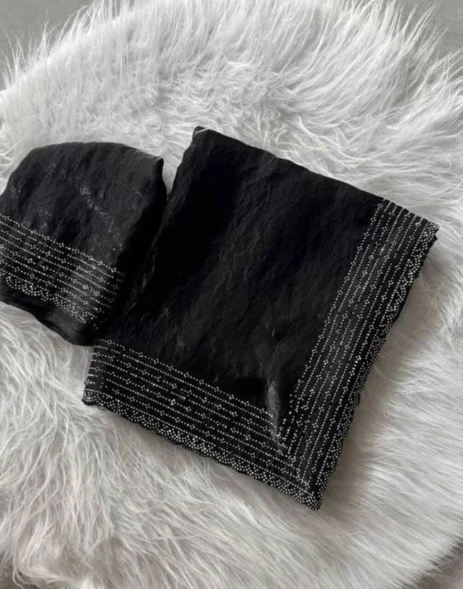 Black Chiffon Saree | Embellished Party Wear Saree | Designer Black Saree  image 2