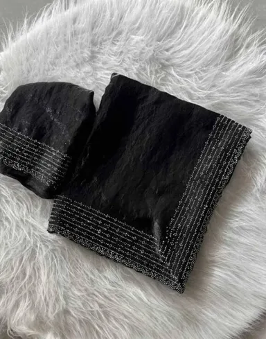 Black Chiffon Saree | Embellished Party Wear Saree | Designer Black Saree  thumbnail 1
