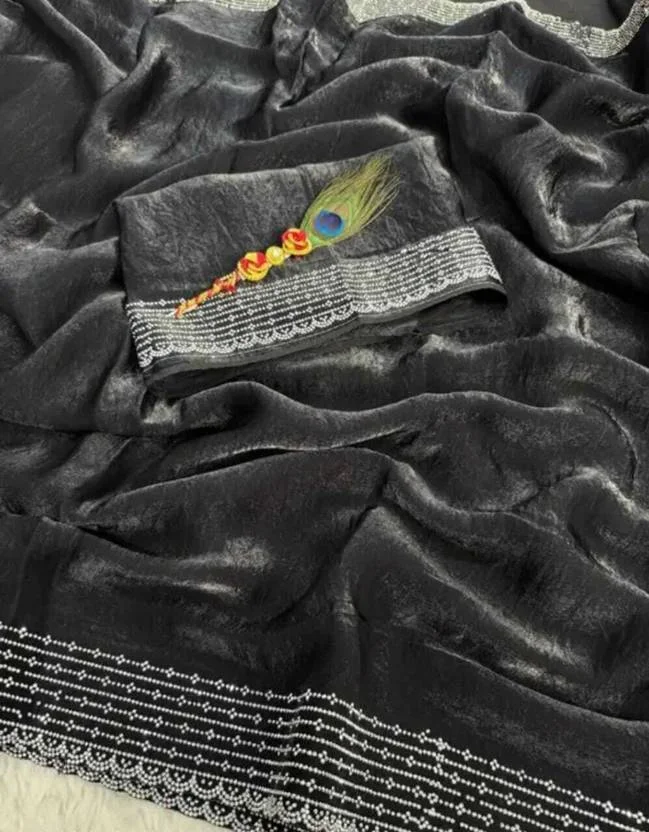 Black Chiffon Saree | Embellished Party Wear Saree | Designer Black Saree  image 3