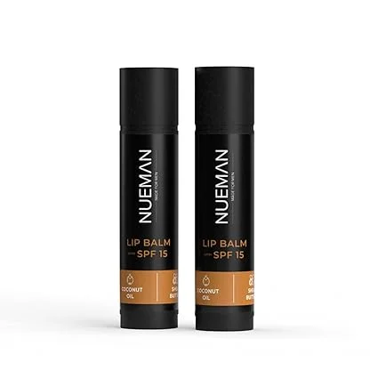 NUEMAN Lip Balm with SPF 15| 10g (5g x 2)| For Men| Sunflower Oil| Shia Butter| Coconut| Cocoa Butter | Repairs Dark| Dry| Chapped Lips | Non-Sticky Texture | Dermatologically Tested image 1