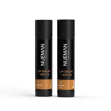 NUEMAN Lip Balm with SPF 15| 10g (5g x 2)| For Men| Sunflower Oil| Shia Butter| Coconut| Cocoa Butter | Repairs Dark| Dry| Chapped Lips | Non-Sticky Texture | Dermatologically Tested