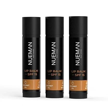 NUEMAN Lip Balm with SPF 15 | 15g (5g x 3) | For Men | With Sunflower Oil| Shear Butter| Coconut| Cocoa Butter| Non-Sticky| Repairs Dry| Chapped Lips| Dermatologically Tested image 1