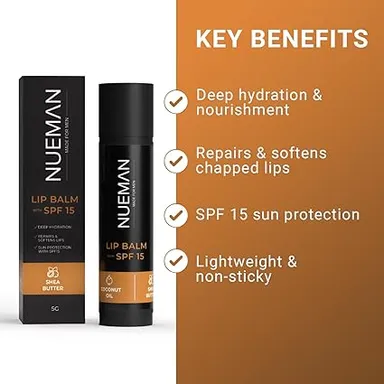 NUEMAN Lip Balm with SPF 15 | 15g (5g x 3) | For Men | With Sunflower Oil| Shear Butter| Coconut| Cocoa Butter| Non-Sticky| Repairs Dry| Chapped Lips| Dermatologically Tested thumbnail 2