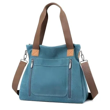 Vrutwa Canvas Tote Bag for Women |  Large Capacity Shoulder Bag with Multi-Compartments |Blue thumbnail 0
