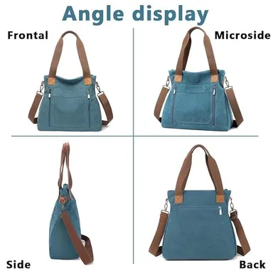 Vrutwa Canvas Tote Bag for Women |  Large Capacity Shoulder Bag with Multi-Compartments |Blue thumbnail 1