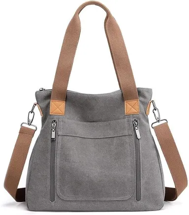 Vrutwa Canvas Tote Bag for Women | Large Capacity Shoulder Bag with Multi-Compartments | Grey thumbnail 0