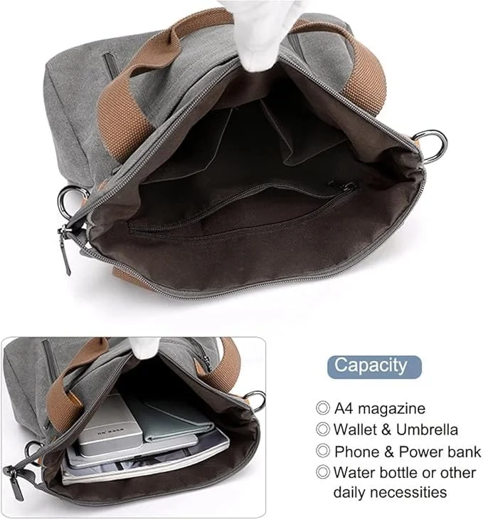 Vrutwa Canvas Tote Bag for Women | Large Capacity Shoulder Bag with Multi-Compartments | Grey image 5