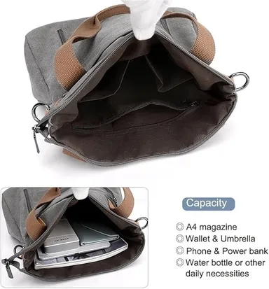 Vrutwa Canvas Tote Bag for Women | Large Capacity Shoulder Bag with Multi-Compartments | Grey thumbnail 4