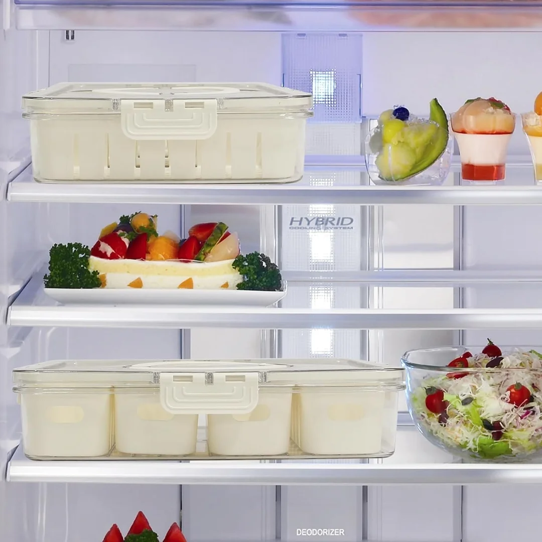 Vrutwa Divided Fridge Storage Boxes | 8 Compartment Fridge Organizer with Lid and Handle image 3