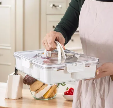 Vrutwa Divided Fridge Storage Boxes | 8 Compartment Fridge Organizer with Lid and Handle thumbnail 1