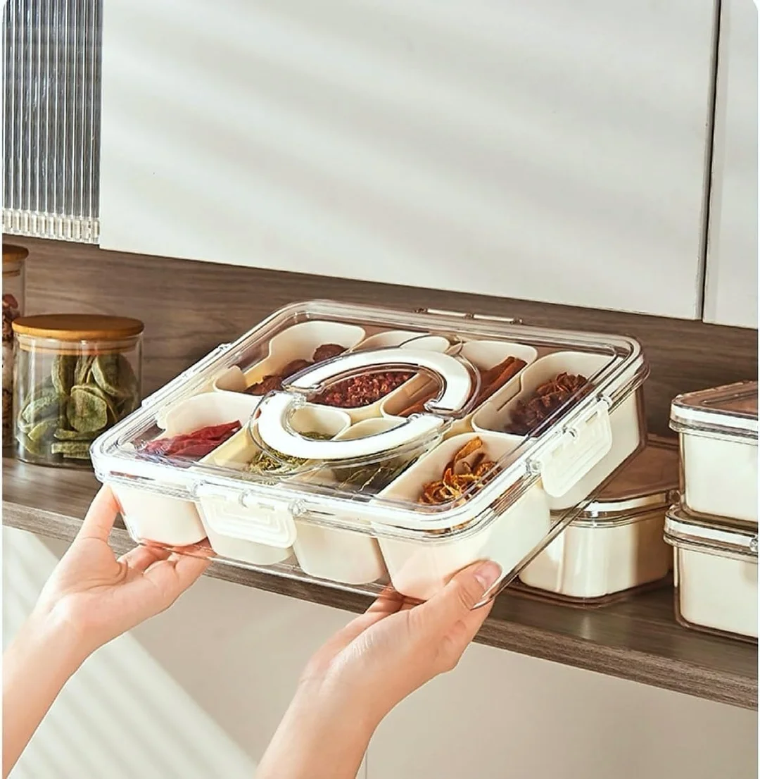 Vrutwa Divided Fridge Storage Boxes | 8 Compartment Fridge Organizer with Lid and Handle image 4