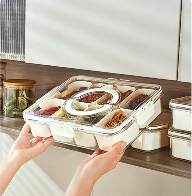 Vrutwa Divided Fridge Storage Boxes | 8 Compartment Fridge Organizer with Lid and Handle thumbnail 3