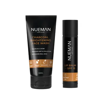 NUEMAN Charcoal Brightening Face Wash |Lip Balm SPF 15 | Activated Charcoal| Niacinamide| Salicylic Acid | Skincare Combo for Men | Acne & Lip Care 100ml 5g