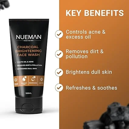 NUEMAN Charcoal Brightening Face Wash |Lip Balm SPF 15 | Activated Charcoal| Niacinamide| Salicylic Acid | Skincare Combo for Men | Acne & Lip Care 100ml 5g image 4